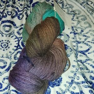 Variegated Hand-Dyed Yarn Skein in Teal, Brown, Purple